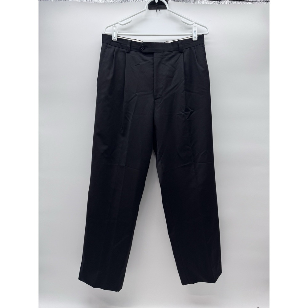 Bill Blass Menswear Dress Pants 32 Black Pleated 100% Wool Made In Italy